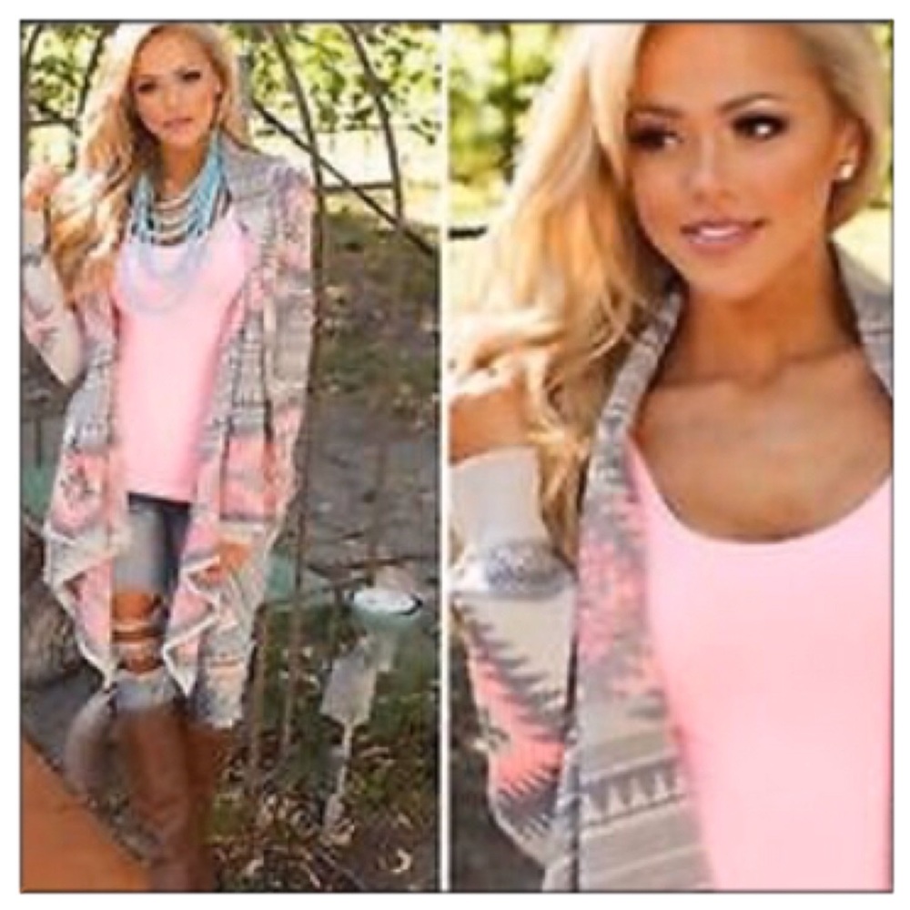 SOLD❌Southwest sharkbite pastel cardigan/poncho - Picture 3 of 5